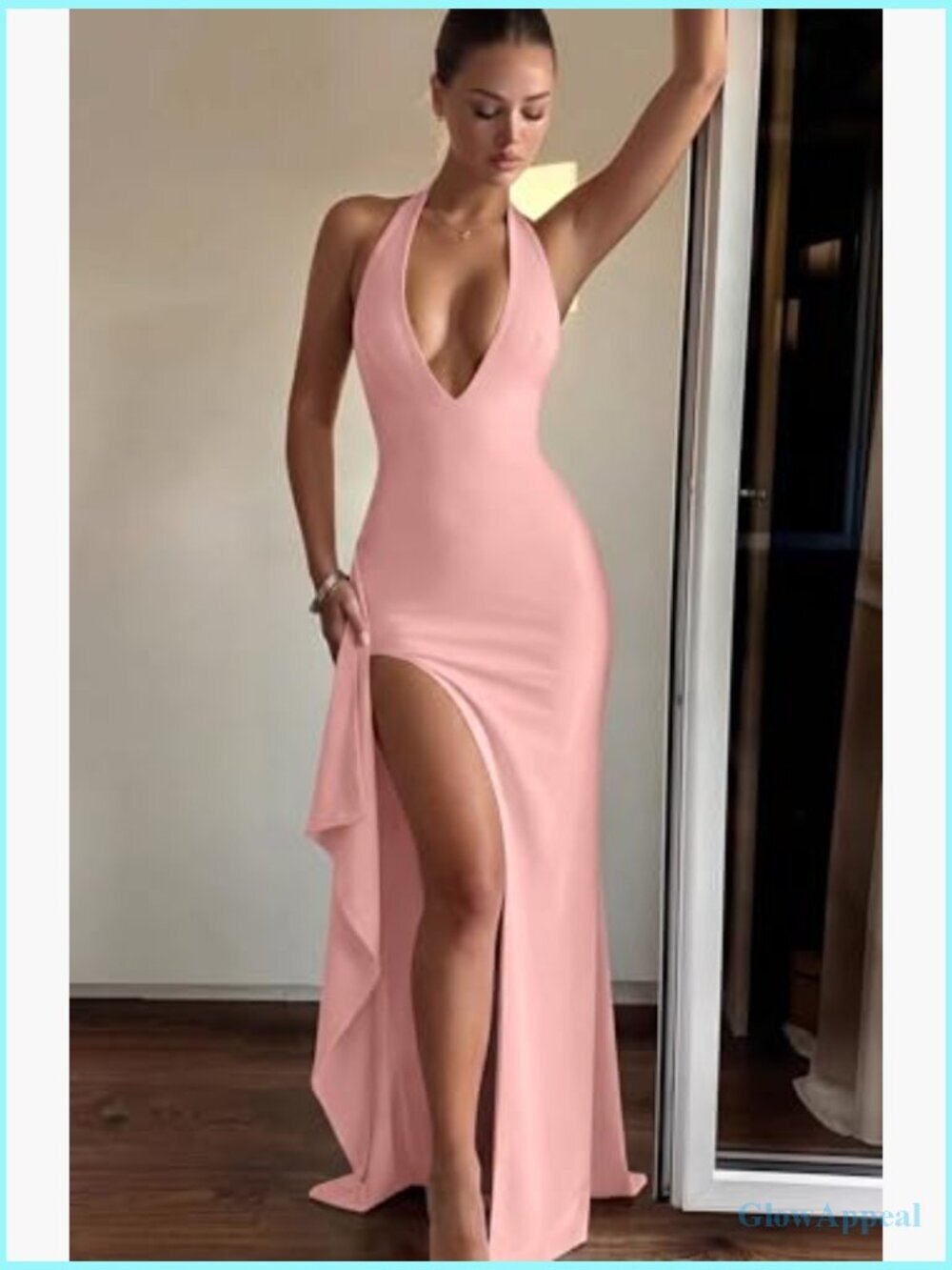 Deep V-Neck Halter High Split Backless Maxi Dress S-XL - Picture 5 of 7